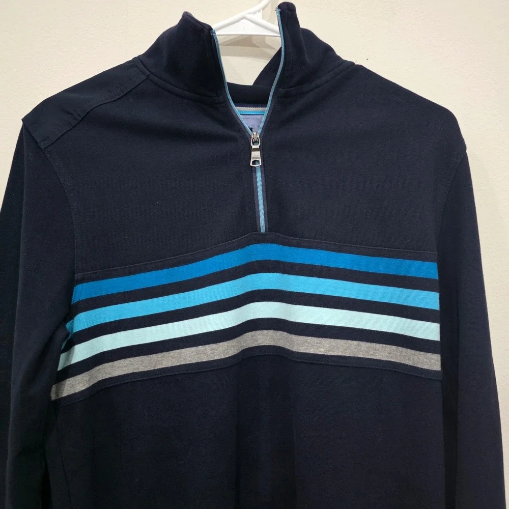 Banana Republic MensSmall NavyBlue StripedQuarter Zip Pullover Mock Neck Sweater